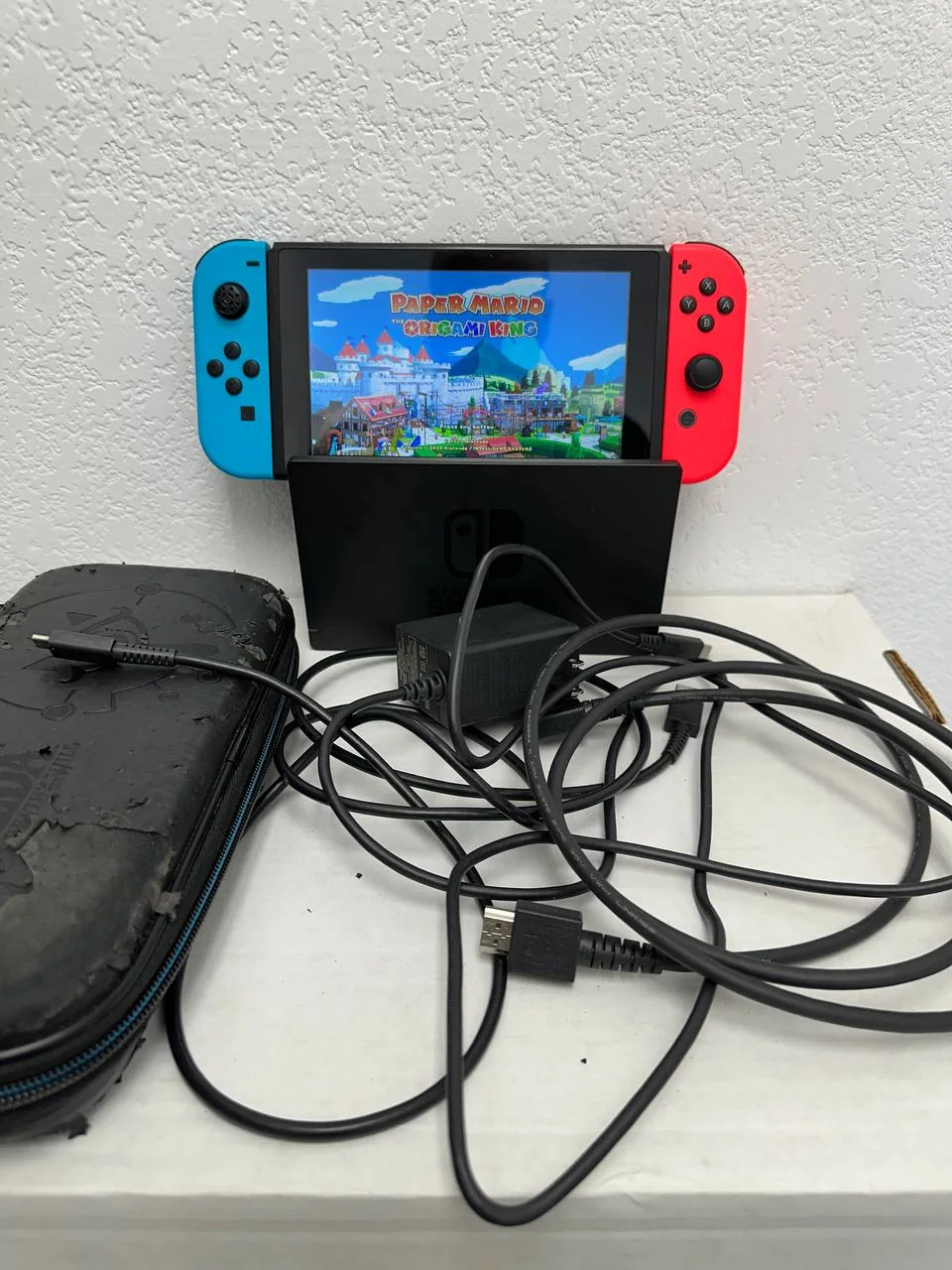 Nintendo Switch Console Bundle - Neon Blue/Red Joy-Con with OEM Dock & Accessories